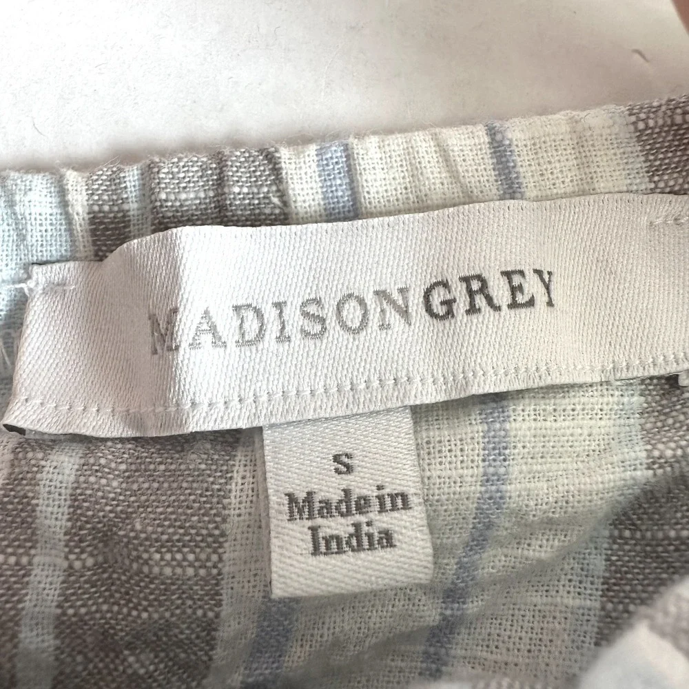 Madison Grey Coastal Cottage Blue Striped Cotton Ruffles Smocked Midi Dress Sz S - Picture 4 of 10